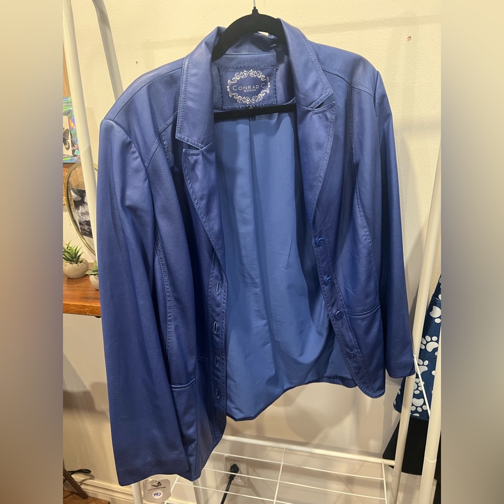 Y2K style blue leather (fake leather) jacket